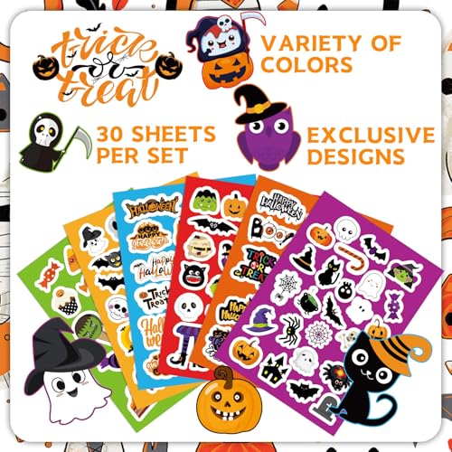 Joy Bang 680 PCS Halloween Stickers for Kids, 30 Sheets Halloween Party Favors Stickers Crafts Toys Bulk Pumpkin Monster Candy Sticker Bulk for Treat Bags Goodie Bag Stuffers for Kids - style: Halloween