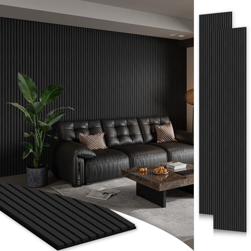 Smartstandard 2 Pack 105.9" x 12.6" Wood Slat Wall Panels, Soundproof Wooden Wall Panels, Acoustic Wood Panels for Wall, 3D Fluted Wood Panels for Interior Wall Decor, Matte Black - color: Classic Black, size: 106" x 25.2"