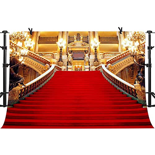 Red Carpet Backdrop, Golden Palace Gorgeous European Hall Photo Backdrop, Vinyl 10x8ft Prom Picture Photo Studio Props BJXTGU62 - color: Red, size: 10x8ft