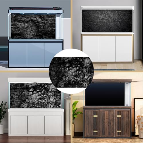 CREATCABIN Stone Aquarium Background Black Fish Tank Poster Self Adhesive PVC Plastic Waterproof Underwater Rock Texture Terrarium Backdrop Decal Background for Fish Tank Decoration 23.6 x 11.8 inch