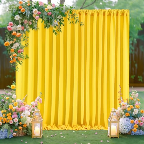 Yellow Backdrop Curtains 2 Panels 5ft x 10ft Polyester Wrinkle Free Fabric Lemon Yellow Drapes for Backdrop Birthday Party Wedding Baby Shower Decorations - color: Yellow, size: 2 Panels 5ft X 10ft