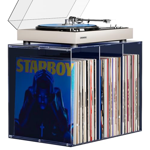 Bikoney Vinyl Record Storage,Stackable Cube Acrylic Vinyl Record Holder,Tabletop Record Player Stand,Vinyl Holder & Album Storage Box Crate Bin,Midnight Blue - color: Midnight Blue