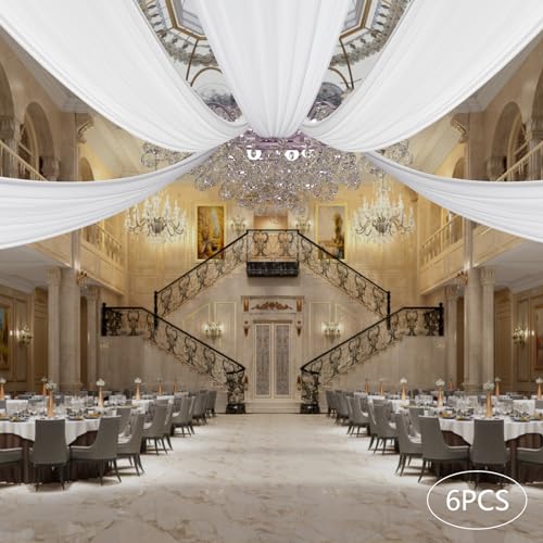 White Ceiling Drapes for Wedding, 6 Panels 5FT*30FT Wedding Arch Draping, Chiffon Fabric Backdrop Drapes, Wedding Ceiling Decorations - color: 6 Panels 5FT*30FT, White