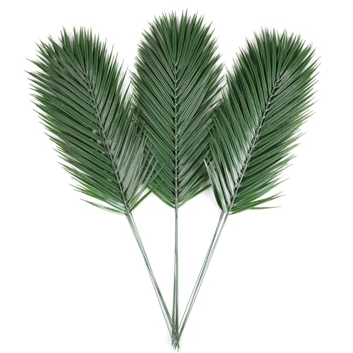CCINEE 16 PCS Artificial Palm Leaves, Faux Large Palm Fronds Fake Tropical Plant Simulation Safari Leaves with Stems for Home Hawaiian Luau Party Jungle Beach Theme Party Decoration - color: Green/16pcs（large Size）
