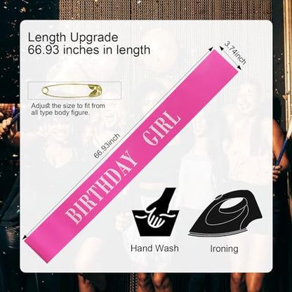 CIEHER 67" L x 3.6" W Birthday Sash - Rose Pink Girl , Queen , Gifts and Decorations - color: Rose Pink