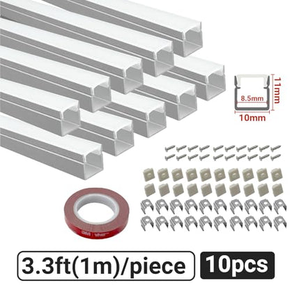 HAMRVL 10-Pack 3.3Ft/1M 10×10mm LED Aluminum Channel System for Wood Slat Wall Panels, U Shape LED Channel Profile with Mounting Accessories, LED Strip Lights Diffuser for Acoustic Panels Home Decor - size: Silver-10Pack 3.3Ft