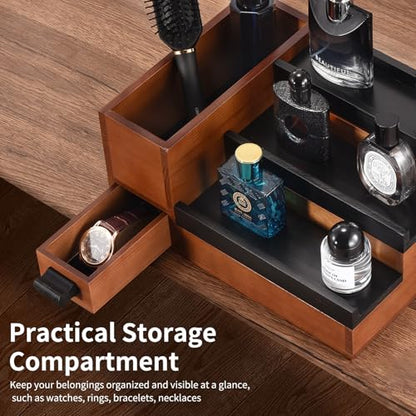 Perfume Stand Organizer for Men, 3 Tier Perfume Display Shelf with Velvet Lining Drawer and Hidden Compartment (Walnut Black - 1 Drawer) - style: 1 drawer - BlackWalnut