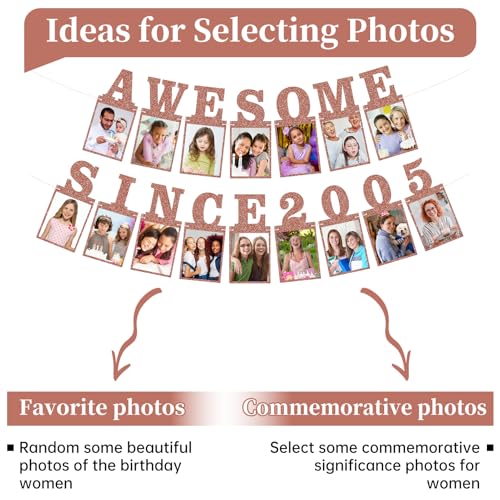 Pre-strung Awesome Since 2005 Photo Banner Birthday Decorations for Her Women- Pink Rose Gold Glitter Happy 21st Birthday and Anniversary Decorations Party Supplies - style: Pink Rose Gold 21st