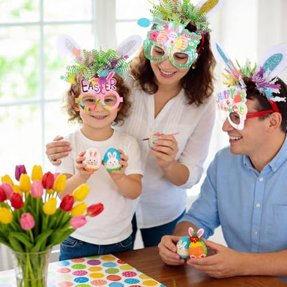 12PCS Easter Headbands and Glasses Set- Bunny Ears Headbands & Easter Party Glasses Frames for Egg Hunt, Parades, Holiday Party Favors & Photo Booth Props