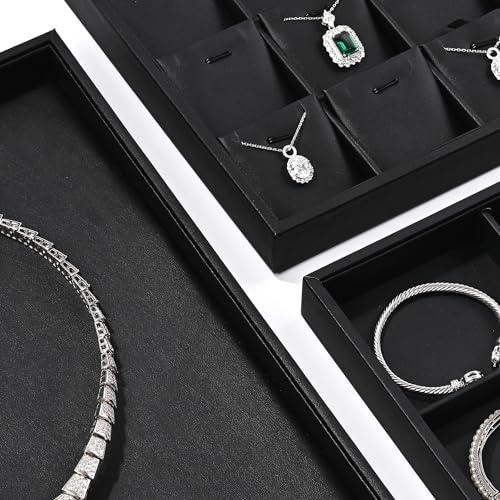 Black PU Leather Jewelry Display Flat Tray Ring Necklace Watch Organizer Display Tray (1 grid) - style: Flat Tray
