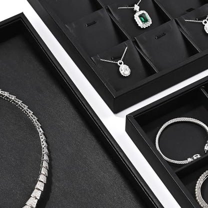 Black PU Leather Jewelry Display Flat Tray Ring Necklace Watch Organizer Display Tray (1 grid) - style: Flat Tray