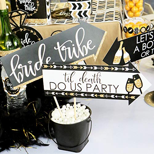 Funny Bride Tribe - Bridal Shower & Bachelorette Party Photo Booth Props Kit - 10 Piece - color: Black, White, Gold