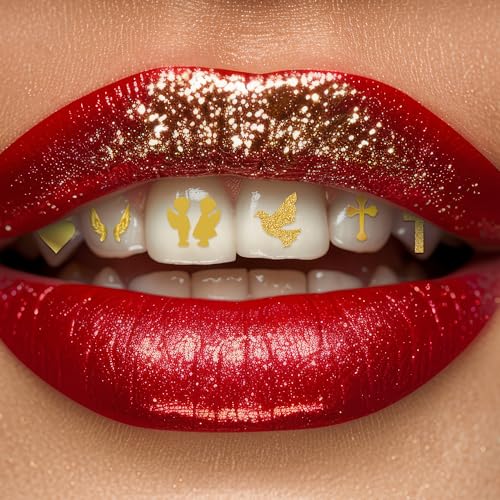 Holiday Tooth Bling Tattoo – Temporary Tooth Gem Kit for Teeth – Safe for Teens & Adults, Removable Fun Fake Tooth Tattoo Stickers for Holiday Costume, Party & Cosplay (Angelic) - color: Angelic
