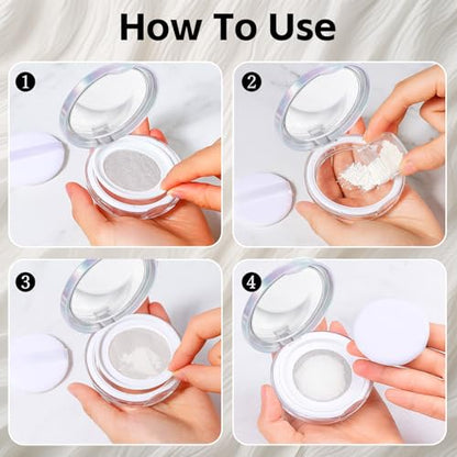 2-Pack Refillable Loose Powder Container with Puff & Mirror - 0.17 oz Travel Portable Empty Makeup Compact with Mesh for Women Girls, Iridescent Silver - color: Iridescent Silver