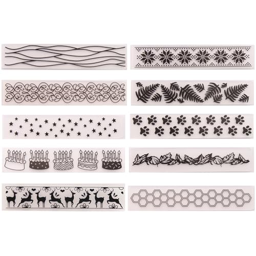 10Pcs Background Embossing Folders for Card Making, Happy Birthday Cake Flower Border Wavy Line Texture Embossing Folders for DIY Scrapbooking Paper Craft Photo Album Decorations - color: 10 Pack 5.9x1.2in