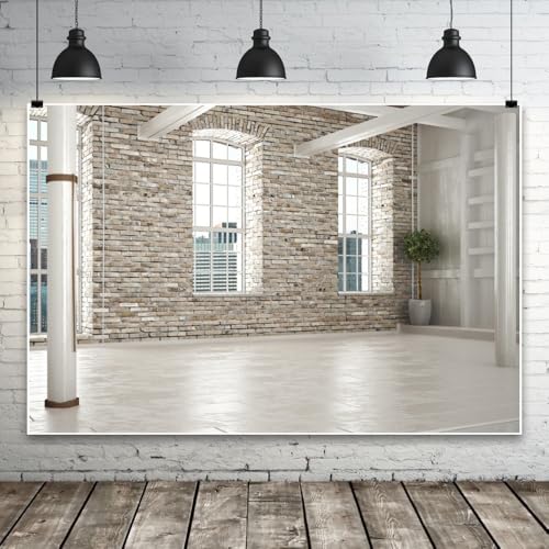 Yeele 10x8ft Modern Villa Backdrop for Photography Business Office Green Plant Brick Wall Empty Living Room Background for Online Meeting Video Conference Photo Studio Shoot Props Vinyl Wallpaper - size: 10x8ft