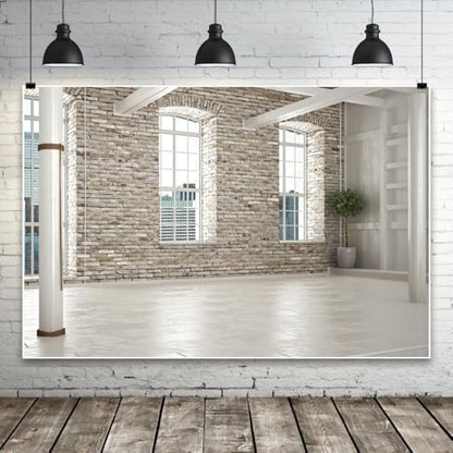 Yeele 10x6.5ft Modern Villa Backdrop for Photography Business Office Green Plant Brick Wall Empty Living Room Background for Online Meeting Video Conference Photo Studio Shoot Props Vinyl Wallpaper - size: 10x6.5ft