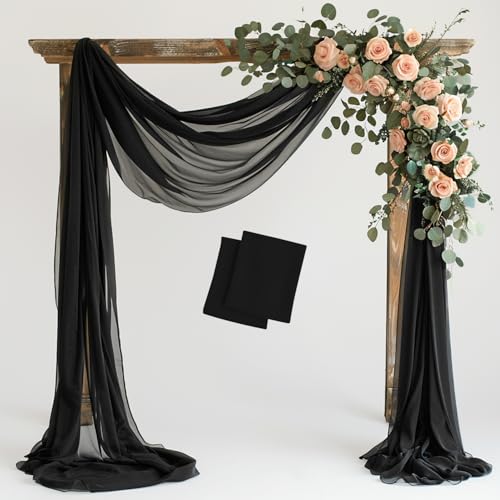 Wokceer Wedding Arch Draping 2 Panels 28.7" x 20FT Black Sheer Fabric Backdrop for Ceremony, Birthday Party, Bridal Shower Decoration - color: Black, size: 2 Panels