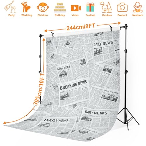 Photography Newspaper Backdrop Photography Background Vintage Newspaper Collage Black White Retro Print Texture for Photoshoot Portrait Photo Studio Video Prop Birthday Party Booth Decor 10x8ft - color: Color3