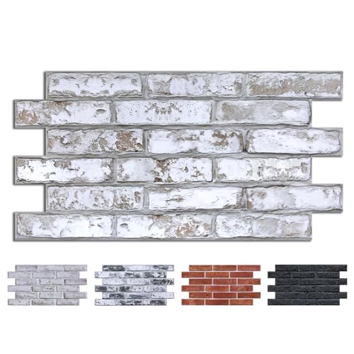 COMSTICKC 3D Gray-White Faux Brick Wall Stickers Peel and Stick Wall Covering, 12 pcs 22.8" x 11.8", Ultra-Light PVC Decorative Tiles Wall Panels, Designed for DIY Wall Upgrades Indoor, 22.48 sq.ft - color: Retro White Brick