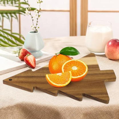 STOBAZA 15 Inch Christmas Tree Charcuterie Board, Wooden Cheese Serving Platt Cutting Chopping Platter for Cheese Vegetables Fruit Bread Pizza Serving Tray Festive Kitchen Decor Multi Use Food Display
