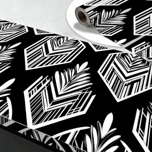 Nuxovilar Black White Tribal Geometric Textured Peel and Stick Wallpaper, 15.75"x39.37", Self-Adhesive Contact Paper, Ethnic Style Pattern for Bedroom, Living Room and Table Decor - color: YLU03577