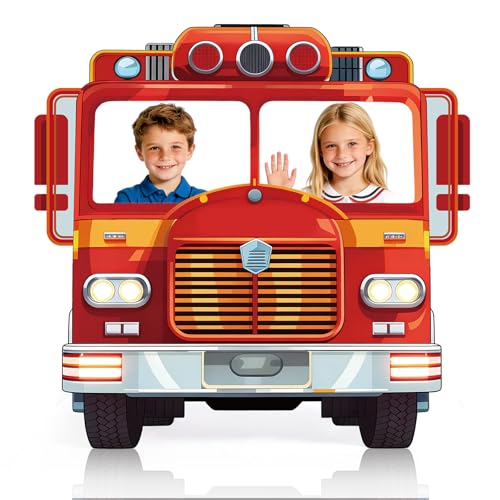 4ft Life Size Fire Truck Cardboard Cutout Standee, Large Firefighter Party Decoration Photo Booth Props Standup Backdrop for Firetruck Baby Shower Birthday Classroom School Events - color: Red
