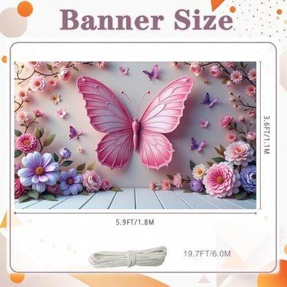 Spring Garden Party Decorations Butterfly Flower Banner Photography Background for Girls Women Bday Party Banner Backdrop Photo Booth Props Decor for Spring Wedding Garden 70.9x43.3INCH