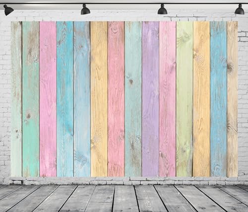 BELECO 8x6ft Fabric Colorful Wood Backdrop Easter Pastel Wood Rustic Wooden Texture Background Baby Kids Birthday Baby Shower Party Decorations Portrait Photoshoot Studio Props - size: 8x6FT
