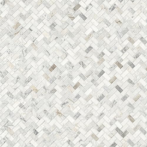 MSI Arabescato Venato White 1 in. x 2 in. Herringbone Honed Marble Mesh Mounted Mosaic Tile for Bathroom, Kitchen Backsplash, Accent Wall Tile, and Shower Wall Tile - color: Arabescato White, size: CASE