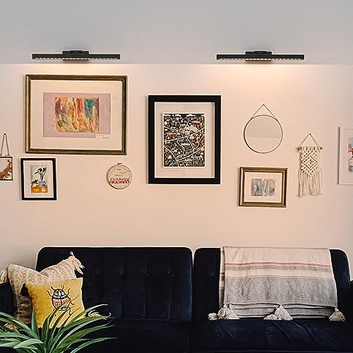 PESUTEN Picture Light Battery Operated, 16in Wireless Art Light for Paintings CCT Dimmable Recharging Battery Picture Light with Remote Control for Gallery Dartboard Art Bedroom Bathroom 2pcs Black - color: 2pcs black