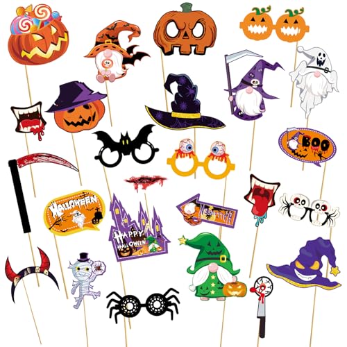 OURUOLA Halloween Scary Party-decorations Photo-booth Props - 25pcs Black Orange Purple Green Diy Funny Glasses,Bats Witch Spiders Pumpkin Spooky Photography,Adult Birthday Supplies Favors - color: Halloween Photo-booth Props - 25pcs