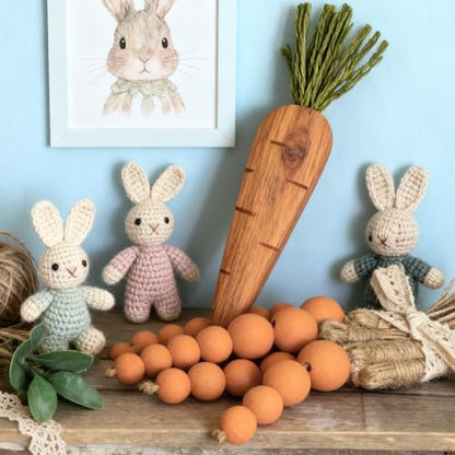 Kathfly 6 Pcs Easter Wooden Bead Carrots Decorations 9.45 Inch Artificial Easter Carrot Ornaments Basket Fillers Tiered Tray Table Decor Farmhouse Spring Party Favors Supplies Photo Props