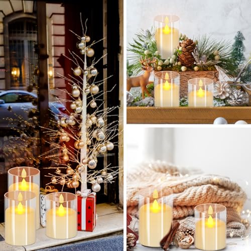 wemarry Flameless Candles 4" 5" 6" Acrylic Glass Pillars 3" Diameter Battery Operated Flickering Candles Include 8-Key Remote with Timer Function 400+ Hours (Pure White, Warm Light 9 Pack) - color: Pure White, size: Warm Light 9 Pack