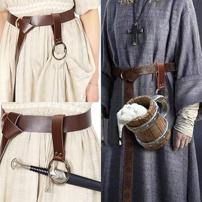 Medieval Back Sword Frog Holder Bracers Belt and Belt Pouch Viking Warrior Costume Renaissance Accessory Cosplay Props - color: Brown