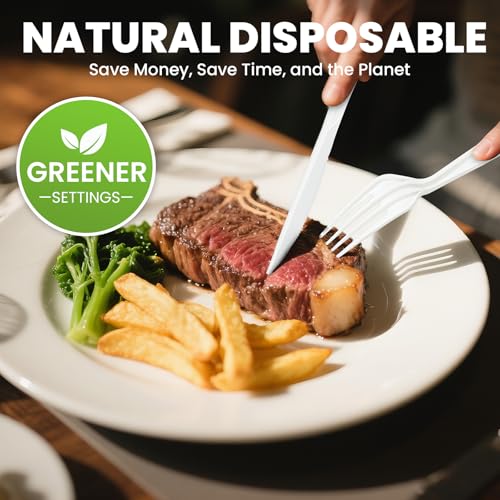 Compostable Utensils Set (300Pack), Heavy Duty & Eco-Friendly No-Plastic Spoons, Forks, Knives Cutlery Set - 100% Disposable Cornstarch Flatware for Lounge Party Wedding BBQ Picnic Camping - size: 300Pack Utensil Set