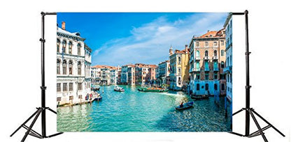 AOFOTO 5x3ft Italy Venice Photography Backdrop Water City Streetscape Italian Themed Party Decorations Background for Restaurant Canal Gondolas European Trip Birthday Portrait Photoshoot Props - size: 5x3ft