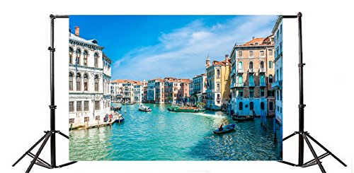 AOFOTO 6x4ft Italy Venice Photography Backdrop Water City Streetscape Italian Themed Party Decorations Background for Restaurant Canal Gondolas European Trip Birthday Portrait Photoshoot Props - size: 6x4ft