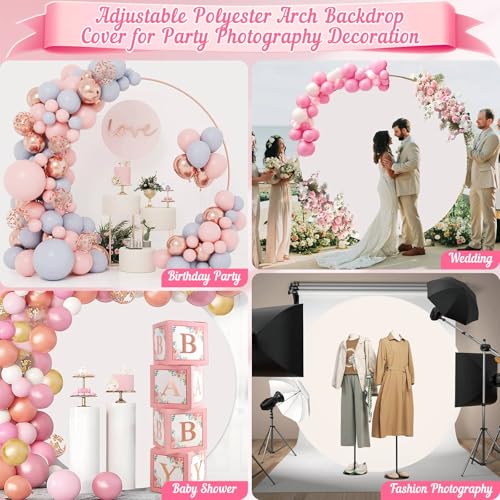 White Round Backdrop Cover 7.2ft- Adjustable Polyester Circle Arch Backdrop Cover for Wedding Birthday Party Photography Decoratio