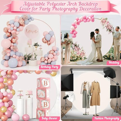 White Round Backdrop Cover 7.2ft- Adjustable Polyester Circle Arch Backdrop Cover for Wedding Birthday Party Photography Decoratio