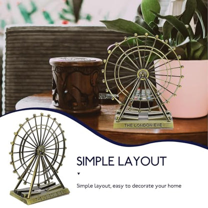 Veemoon Small Metal Ferris Wheel Decor, Table Ferris Wheel Model London Eye Ornament Retro Landmark Building Collection Bronze Iron Art Sculpture for Bar Restaurant Cabinet Entryway Photo Prop, 5.9 Ih