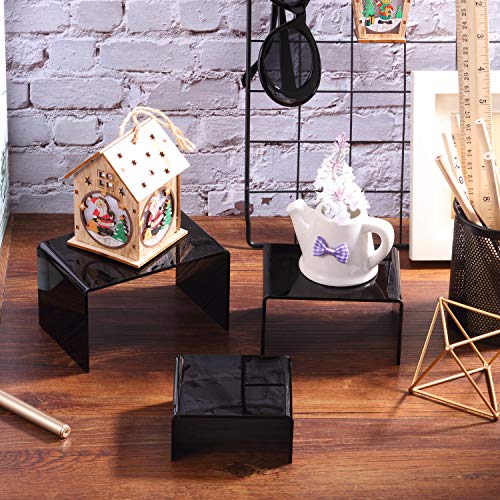 Chuangdi 2 Sets Acrylic Display Risers, Product Stand, Jewelry Display Riser Shelf Showcase Fixtures for Dessert Cupcake Candy Figure Treat Action Showcase(Black,Small Set) - color: Black, size: Small Set