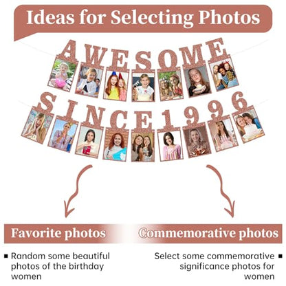 Pre-strung Awesome Since 1996 Photo Banner Birthday Decorations for Her Women- Pink Rose Gold Glitter 30th Birthday and Anniversary Decorations Party Supplies - style: Pink Rose Gold 30th
