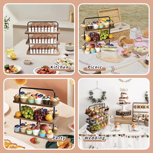 Acacia Wooden Cupcake Display Riser Stand Three Tiered Essential Oil Risers Display Candle Perfume Stand Small Chees Party Decor Dessert Table Display Set 3 Layers