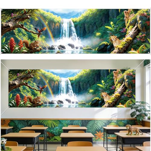 VBS 2026 Rainforest Falls Banner Backdrop Rainforest Falls VBS Party Decoration 6.6 x 2ft Tropical Jungle Safari Photo Backdrop Safari Wild Animals Hanging Banner for Sunday School Class Party Props