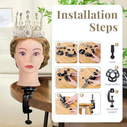 28 Inch Mannequin Head 80% Human Hair with Tripod Stand,Mannequin Cosmetology Manikin Practice Doll Head with stand,Braiding Hairdressing Head for Hair Styling with Table Clamp + DIY Hair Styling Set - color: Blonde#27B