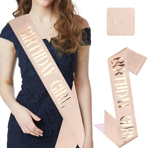 CIEHER Rose Gold Sash for Women Girls - Birthday Queen Sash for 10th, 13th, 16th, 18th, 21st, 30th, 40th, 50th, 60th Birthdays - color: Rose Gold 1