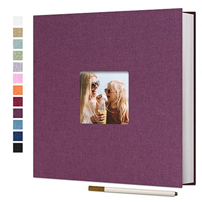 Vienrose Large Photo Album Self Adhesive for 4x6 8x10 Pictures Linen Scrapbook Album DIY 60 Blank Pages with A Metallic Pen - color: Purple, size: 11"x10.6" 60Pages