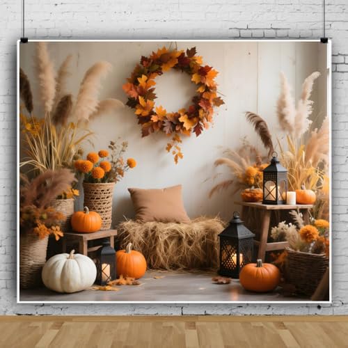 10x8ft Fall Backdrops for Photography Autumn Leaves Wreath Pumpkins Fall Photo Backdrop Background Festival Thanksgiving Birthday Decorations Baby Shower Portrait Photoshoot Video Studio Photo Props - color: Multi, size: 10x8ft