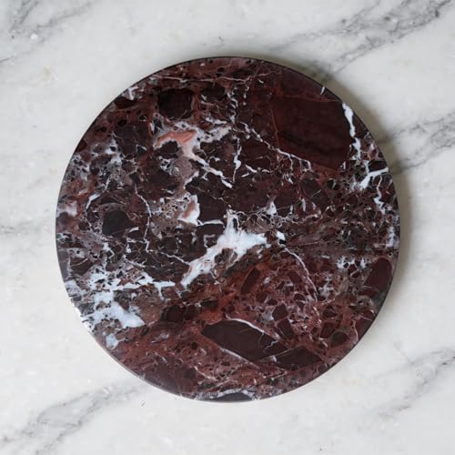 Natural Round Marble Tray Glossy Pastry Board for Dessert, Cheese, Coffee, Smooth on Both Sides (Rosa Levanto) - color: Rosa Levanto